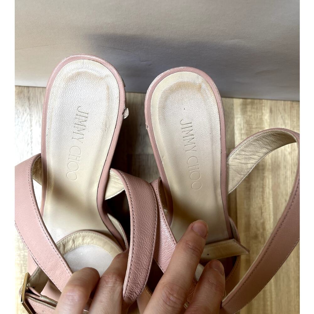 Jimmy Choo Leather Platform Wedge Sandals Embroidered Ballet Pink Size 37 - Picture 6 of 15
